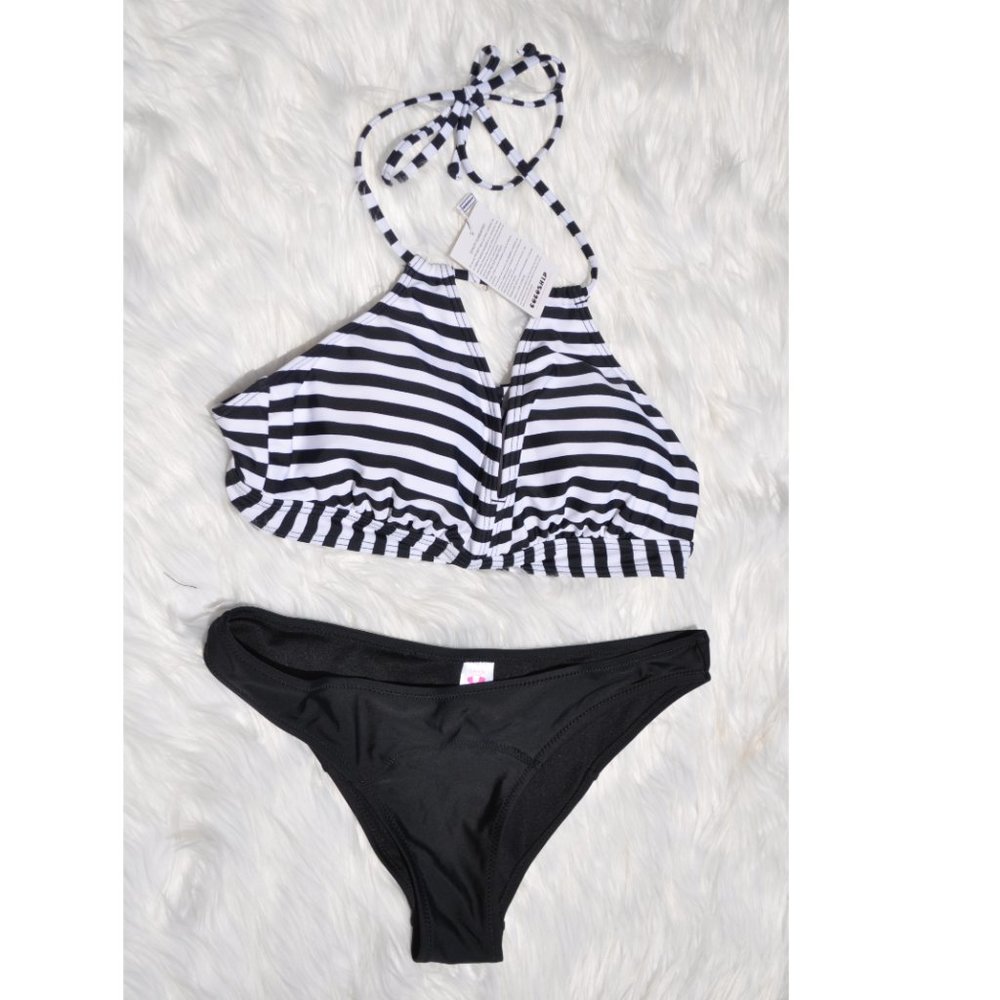 Bikini Sets with Push Up Swimsuit Striped Print High Waist Size Medium